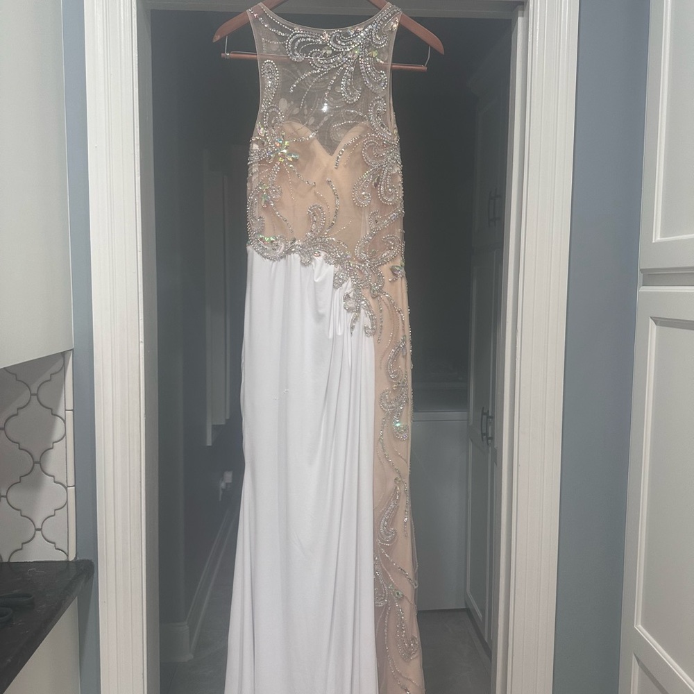 Cache White and Cream Embellished Prom Dress